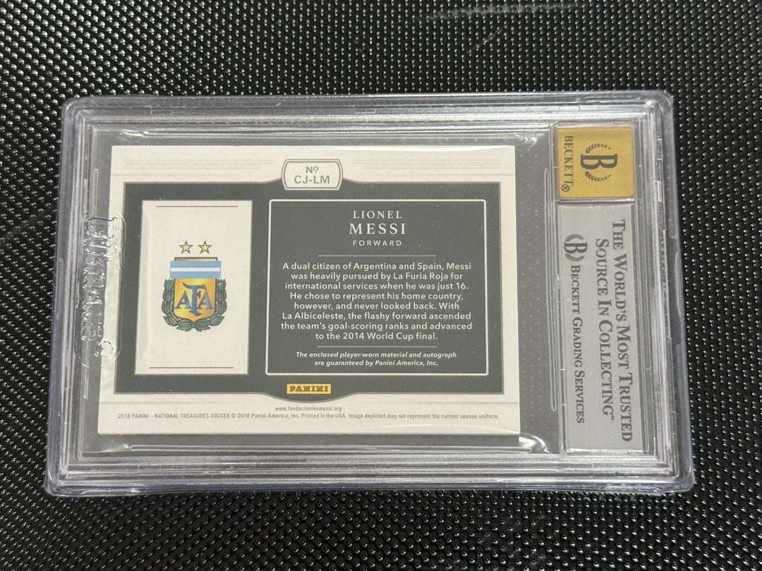 2018 National Treasures Lionel Messi Argentina Patch Auto /10 On Card BGS 8 