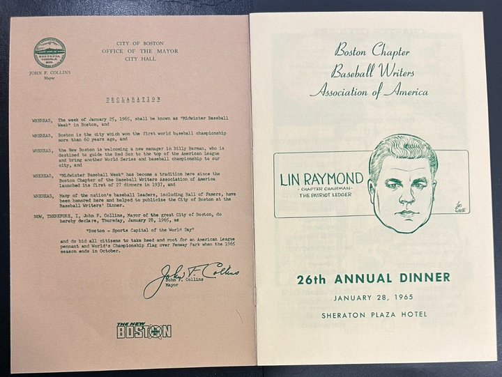 Jan 28, 1965 26th Annual Baseball Writers Association America Dinner Program