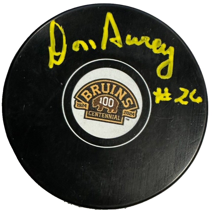 Don Awrey Autographed Boston Bruins 100th Anniversary Hockey Puck NHL