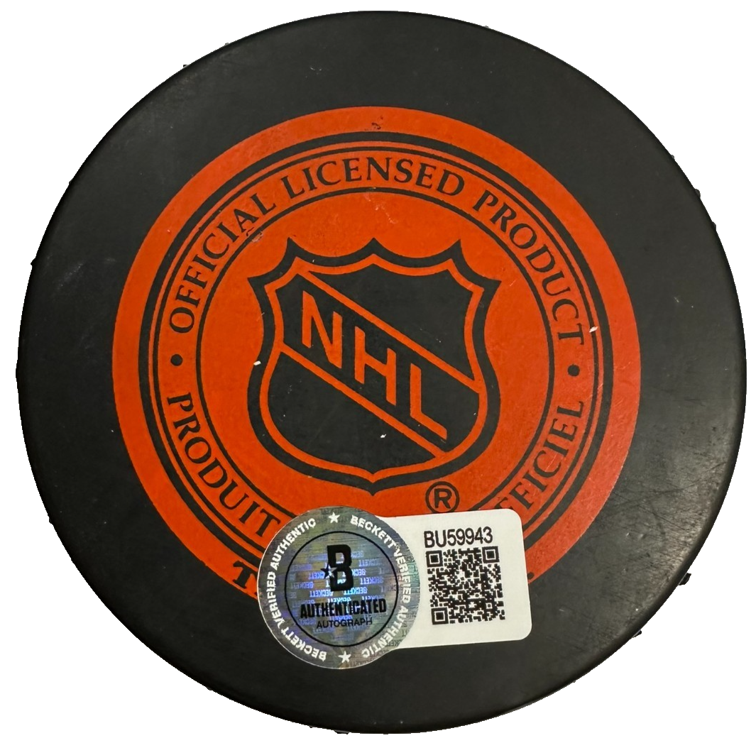 Frank Mahovlich Autographed Toronto Maple Leafs Hockey Puck W/ HOF 1981 BAS