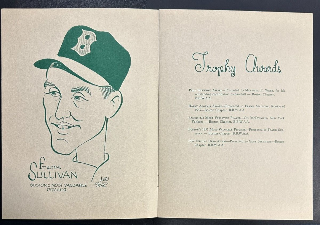 Jan 22, 1958 19th Annual Baseball Writers Association America Dinner Program