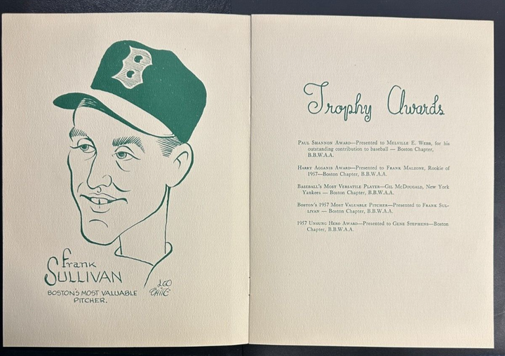 Jan 22, 1958 19th Annual Baseball Writers Association America Dinner Program
