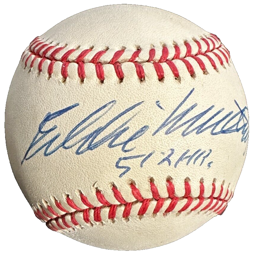 Eddie Mathews Autographed Official National League Baseball W/ 512 HR Insc BAS