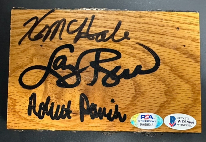 Larry Bird, McHale & Parish Autographed Boston Garden Parquet Floor BAS PSA