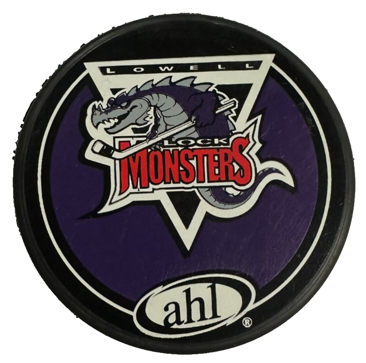 Vintage Lowell Lock Monsters Official Hockey Puck AHL