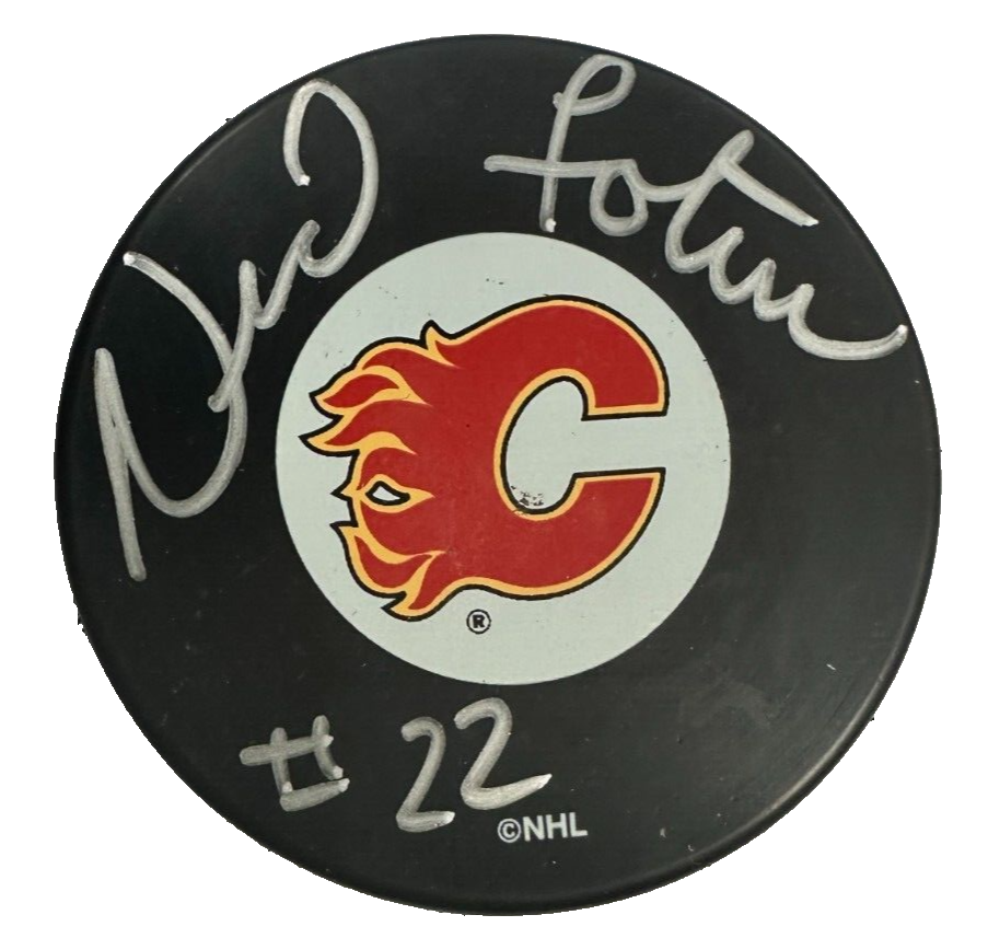 Nick Fotiu Autographed Calgary Flames Hockey Puck HOF