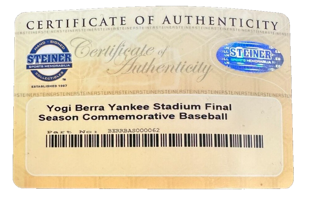 Yogi Berra Autographed Yankee Stadium Final Season Baseball Steiner HOF