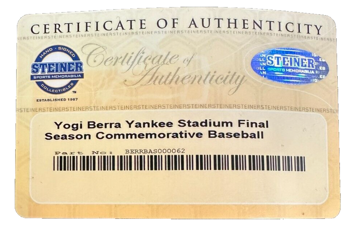 Yogi Berra Autographed Yankee Stadium Final Season Baseball Steiner HOF