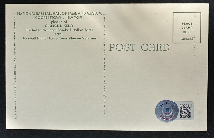 George Kelly Autographed MLB Hall Of Fame Postcard Giants Pirates BAS
