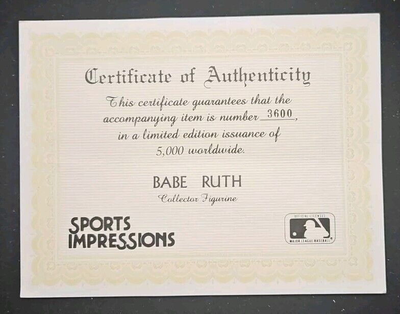 1988 Babe Ruth Limited Edition Sports Impressions 8" Figurine #3600 Yankees HOF