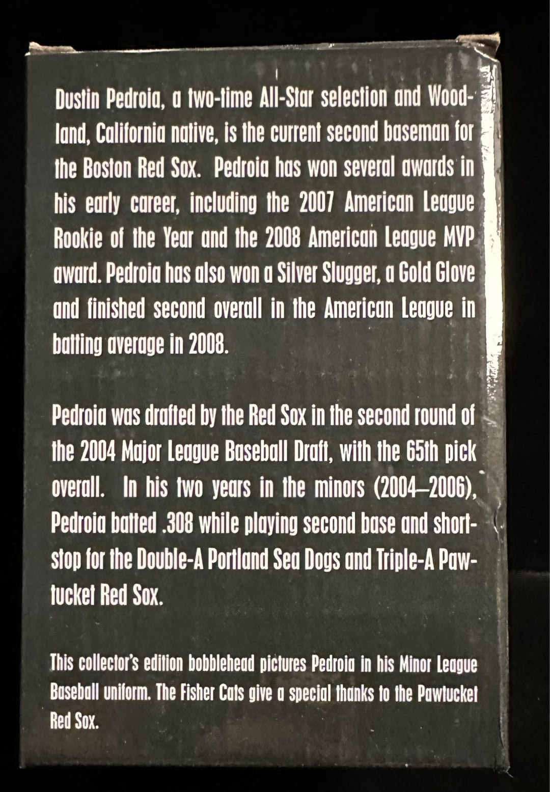2010 Dustin Pedroia New Hampshire Fisher Cats Red Sox Bobble Bobblehead SGA NIB