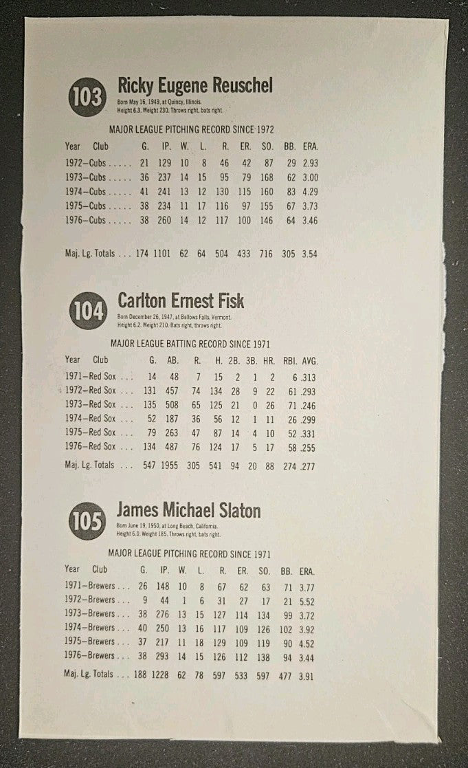1977 Hostess All Star Team 3 Card Partial Uncut Panel Carlton Fisk Jim Slaton