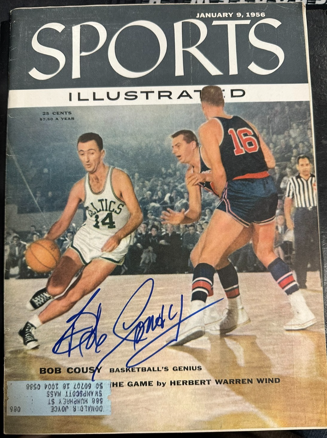 Bob Cousy Signed January 9, 1956 Issue of Sport Illustrated Magazine BAS HOF