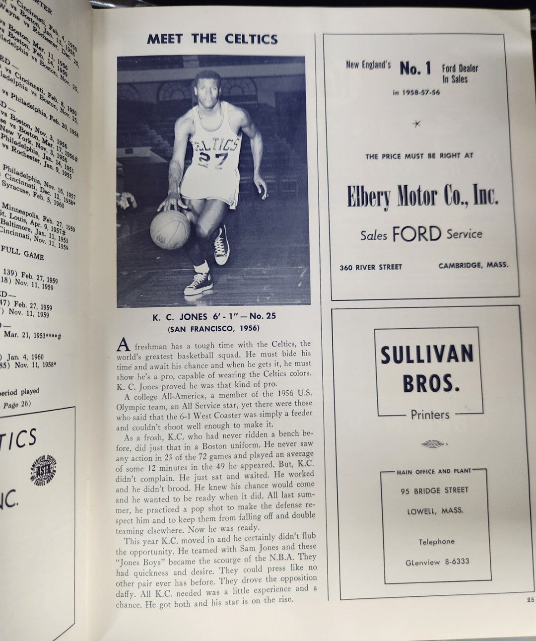 1960 NBA Finals Boston Celtics Vs. St. Louis Hawks Program Game 2 March 29, 1960