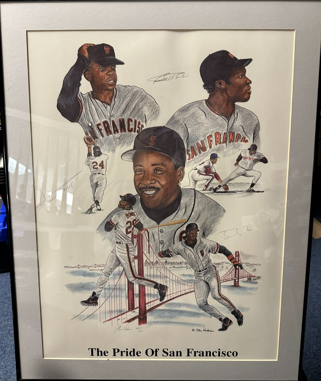 Willie Mays, Bobby & Barry Bonds Signed Pride of San Francisco Print BAS HOF