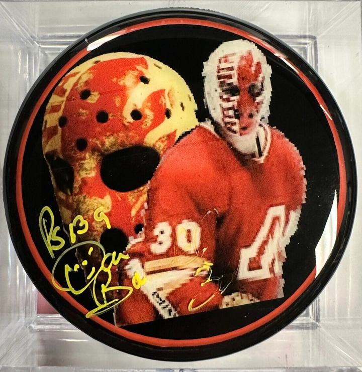 Dan Bouchard Autographed Atlanta Flames Photo Puck NHL