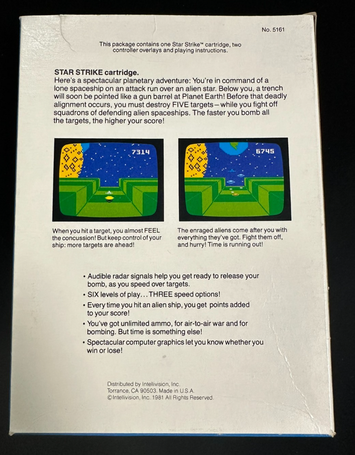 1981 Intellivision Star Strike Game W/ Inlays, Manual & Original Box