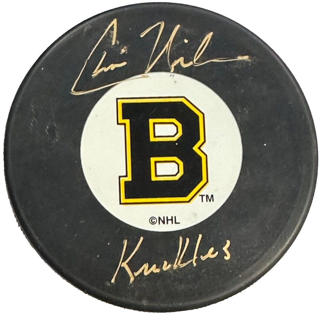 Chris Nilan Autographed Boston Bruins Hockey Puck W/ Knuckles Insc NHL