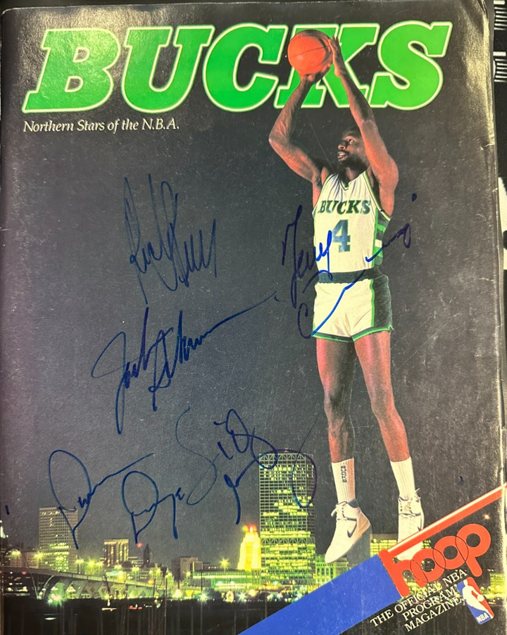 1986-87 Celtics & Bucks Team Signed Program Bird DJ KC Jones Havlicek Sikma