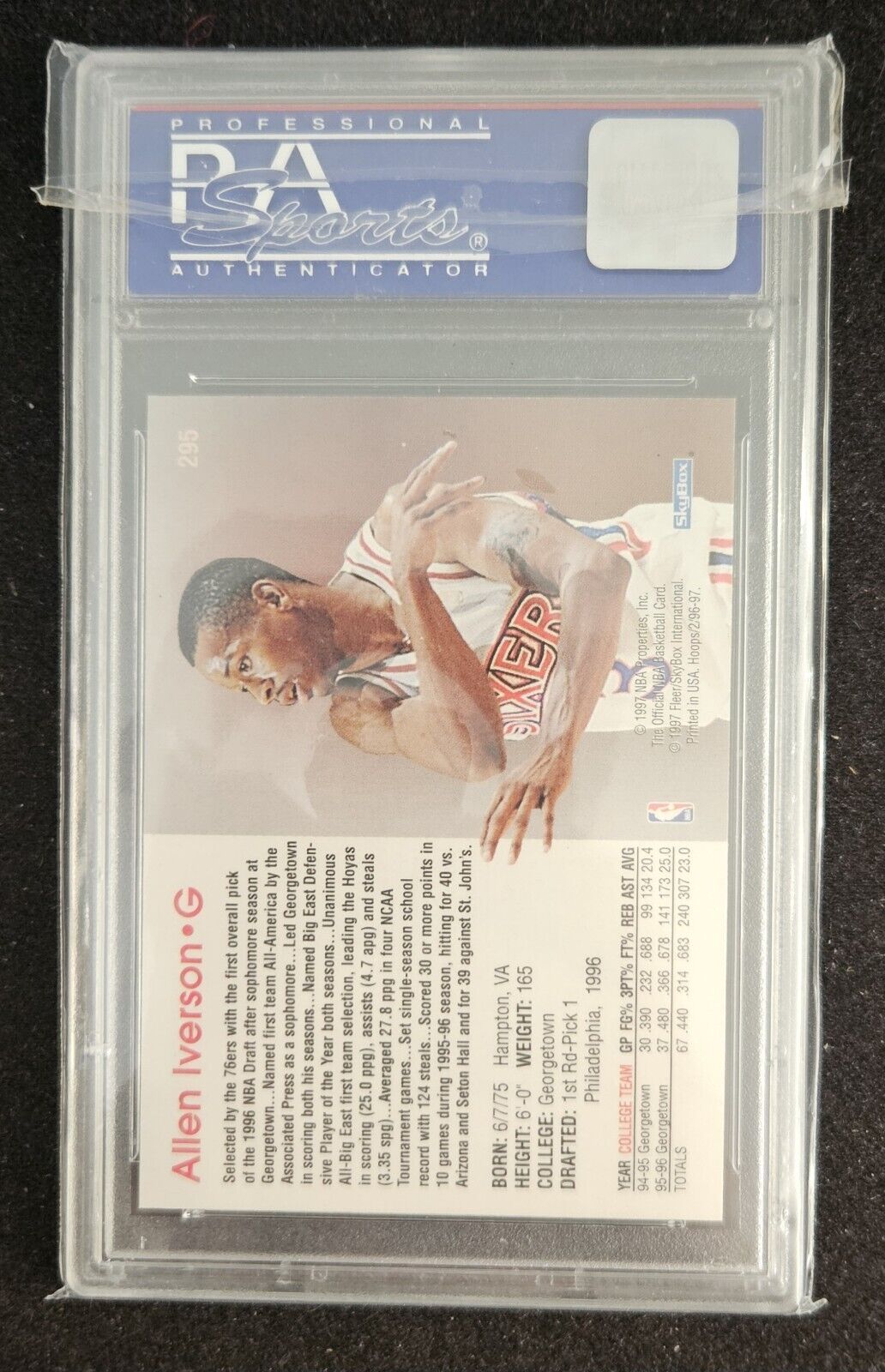 1996 Hoops #295 Allen Iverson RC Rookie Card PSA 10 Gem MT