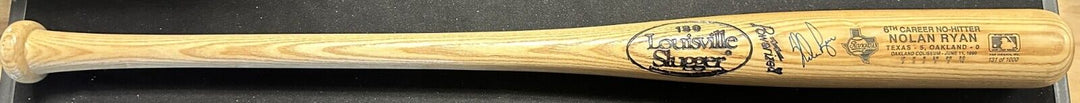 Nolan Ryan Autographed 6th Career No-Hitter LS Bat 131/1000 BAS Rangers HOF