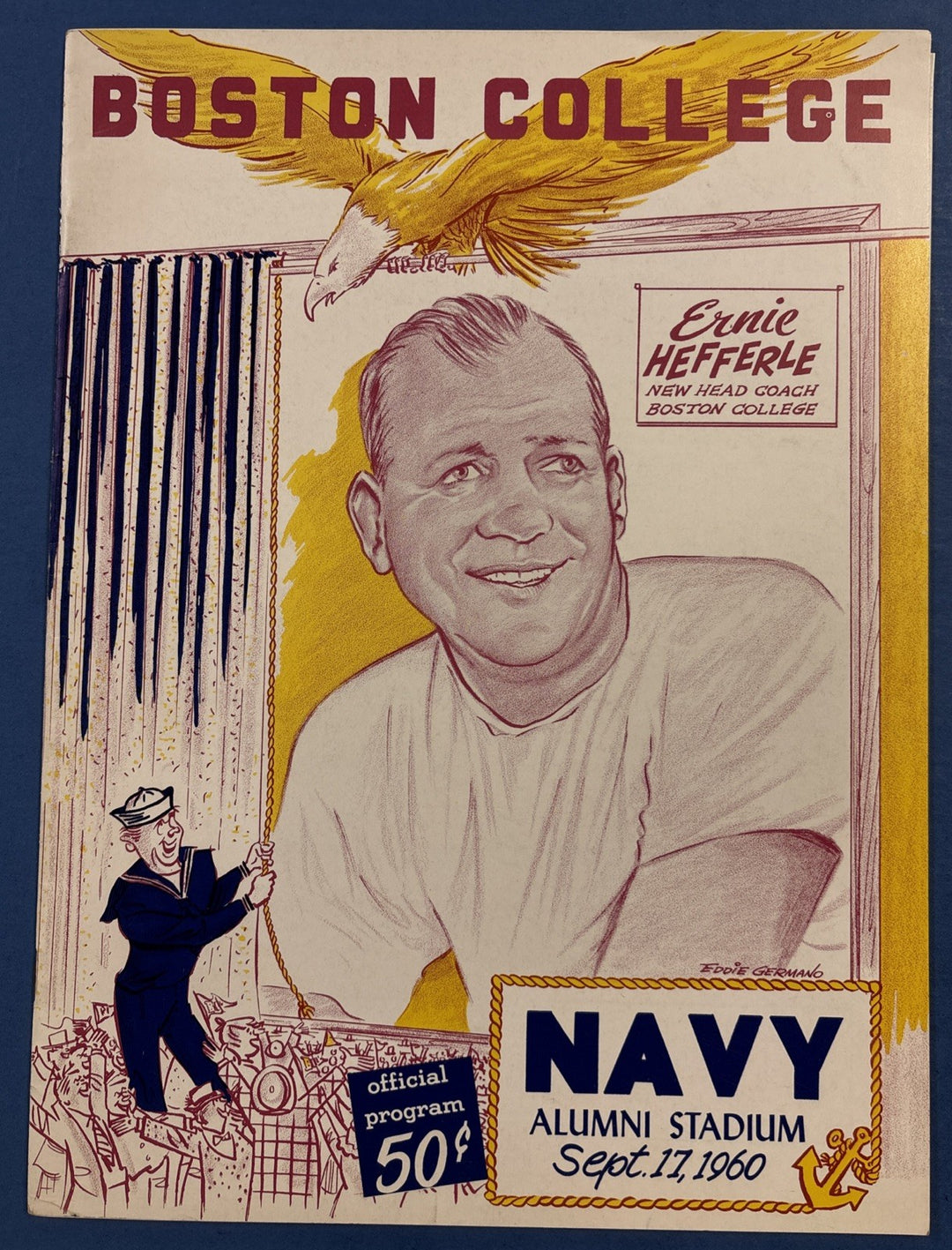 US Navy Academy vs Boston College Sept 17, 1960 Program Excellent Condition