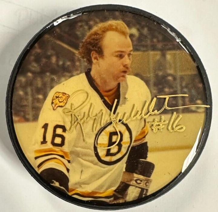 Rick Middleton Autographed Boston Bruins Photo Puck NHL