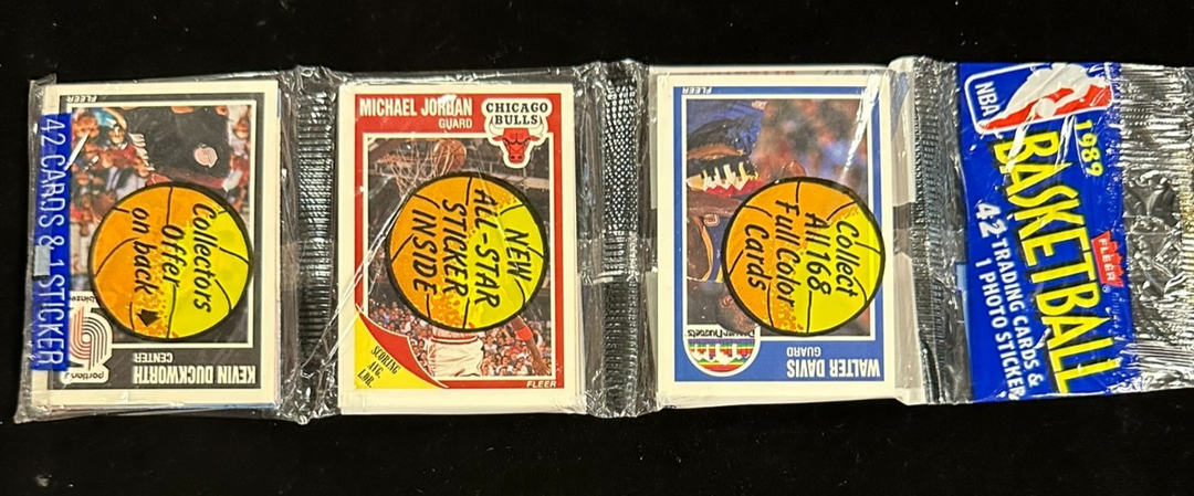 1989 Fleer Basketball Rack Pack Michael Jordan Card on Front & Drexler on Back