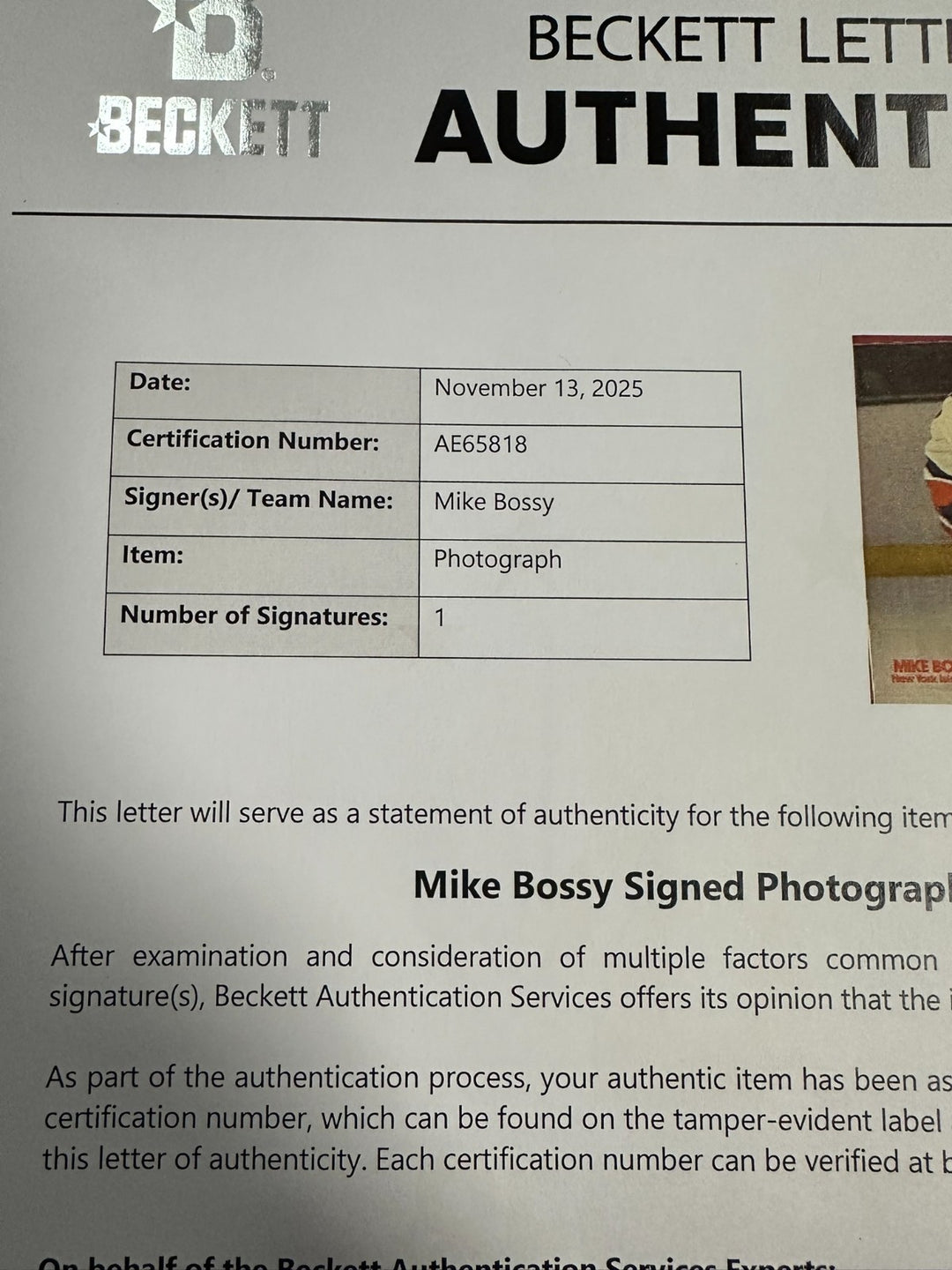 Mike Bossy Autographed New York Islanders 8x10 Photo Framed BAS HOF