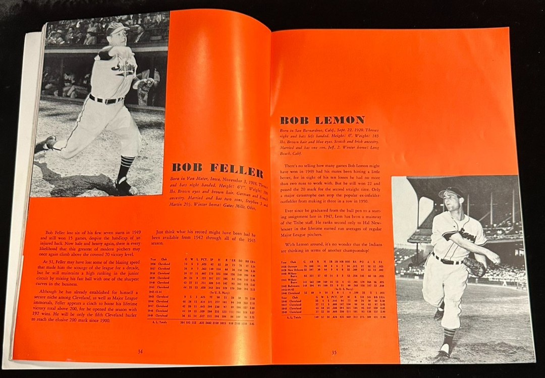 Vintage 1950 Cleveland Indians Baseball Yearbook Feller Lemon Rosen Doby