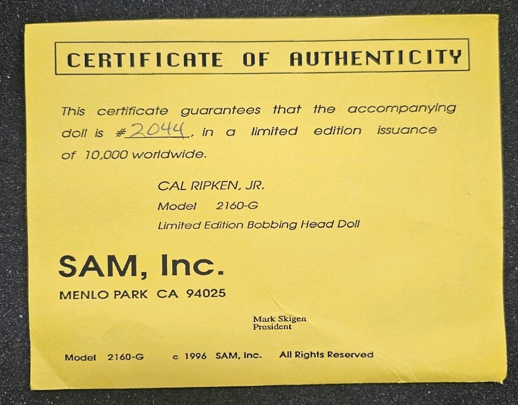 Cal Ripken Jr 1996 SAM Limited Edition Porcelain Bobble Head NIB