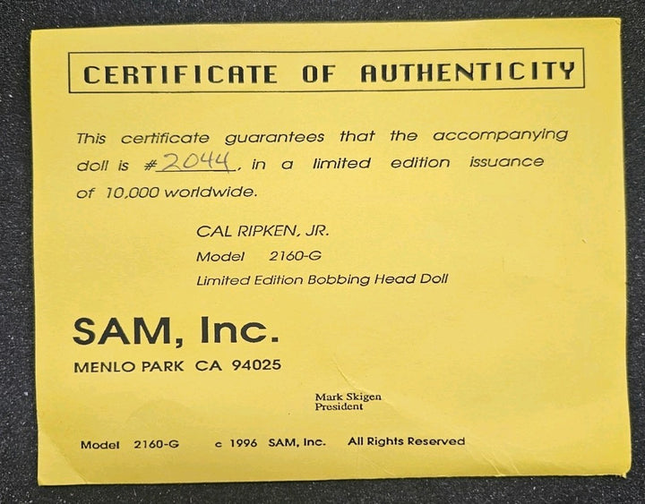 Cal Ripken Jr 1996 SAM Limited Edition Porcelain Bobble Head NIB