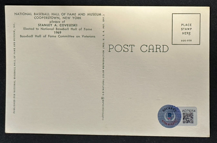 Stanley Coveleski Autographed MLB Hall Of Fame Postcard Indians BAS