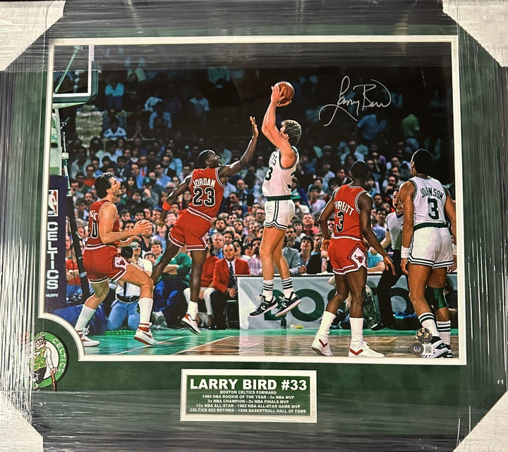 Larry Bird W/ Michael Jordan Autographed 16x20 Photo Framed BAS HOF
