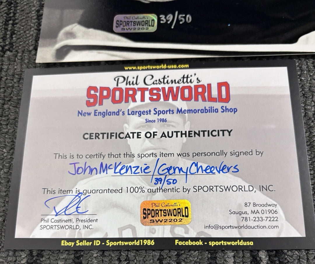 John McKenzie 1st Hat Trick Gerry Cheevers Signed 16x20 Sportsworld COA Bruins