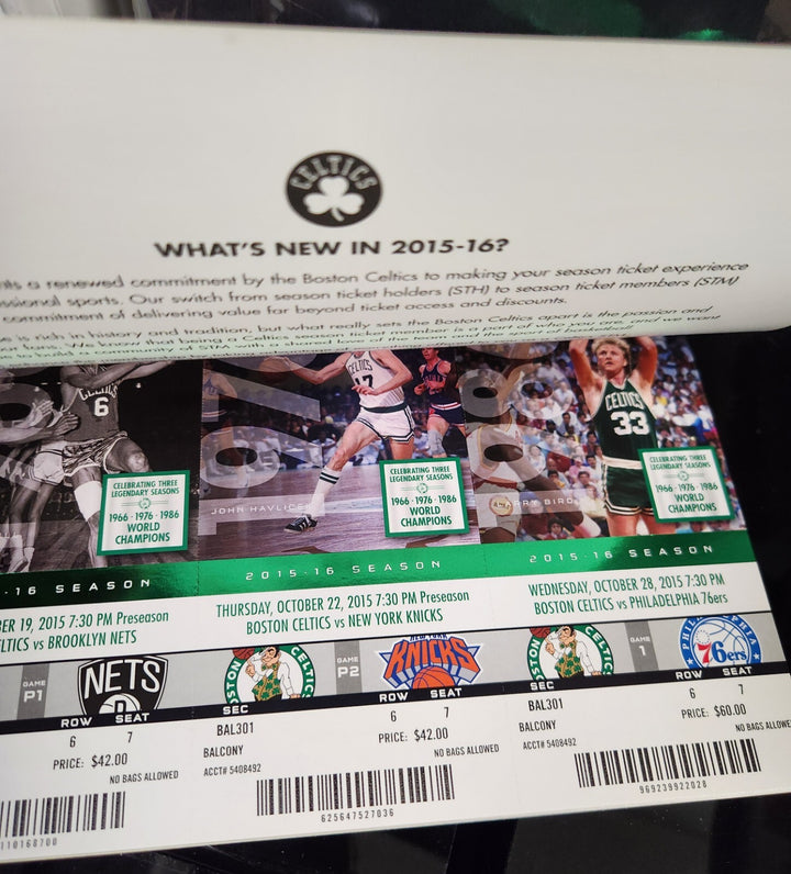 2015- 16 Boston Celtics Full Season Ticket Book - Kobe Bryant Last Game Boston 