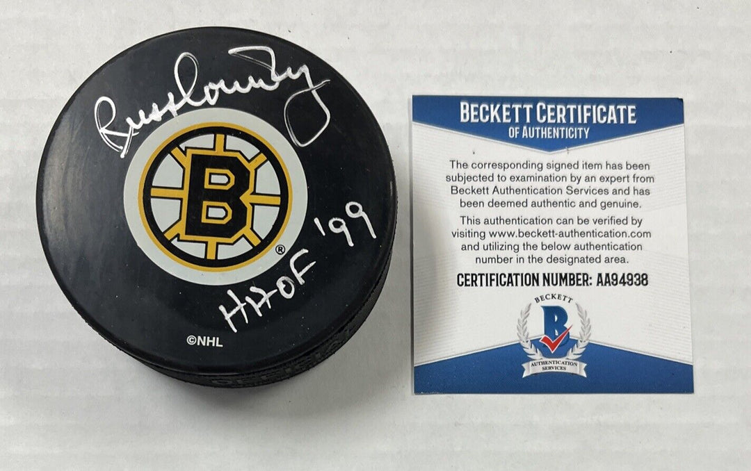 Russ Conway Signed Puck Autographed Boston Bruins Beckett COA