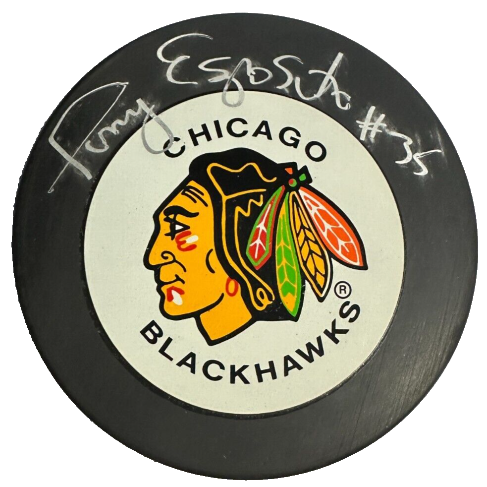 Tony Esposito Autographed Chicago Blackhawks Hockey Puck HOF BAS NHL