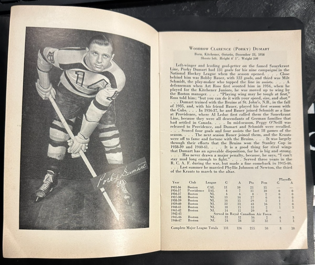 Vintage 1947-48 Boston Bruins Official Press & Radio Guide NHL