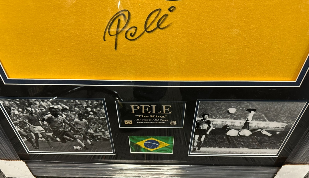 Pele Autographed Brazil Soccer Jersey Framed PSA/DNA