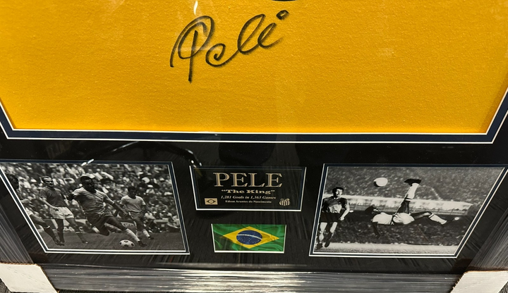 Pele Autographed Brazil Soccer Jersey Framed PSA/DNA
