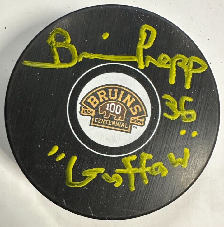 Brian Propp Autographed Boston Bruins 100th Anniversary Hockey Puck NHL