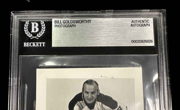 Bill Goldsworthy Autographed North Stars Team Issued Photo BAS Encapsulated