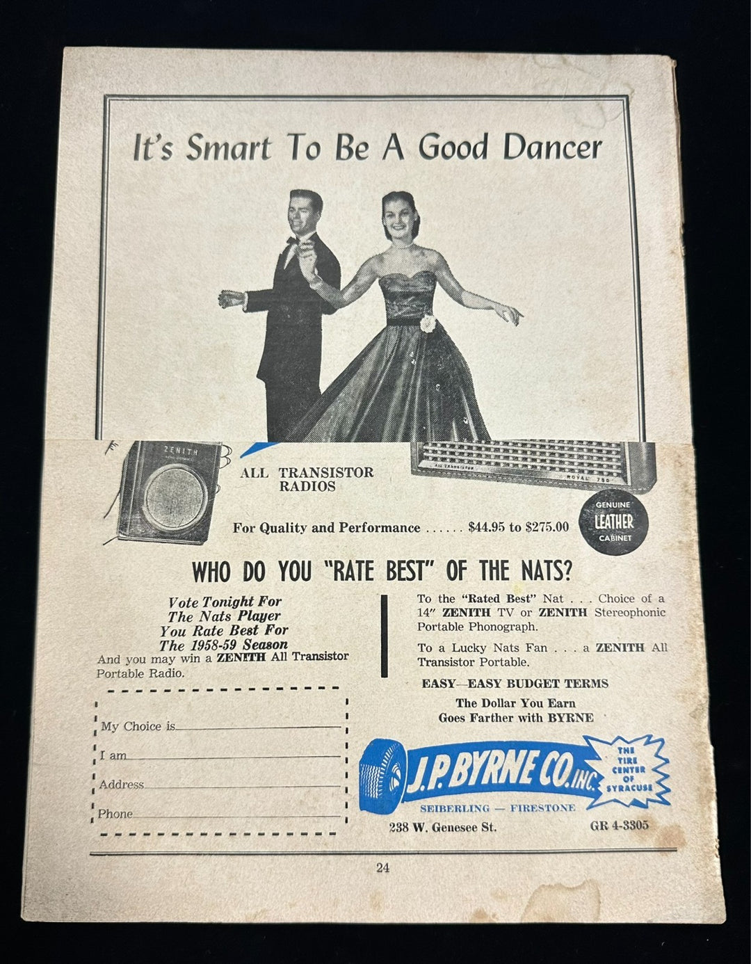 1955-56 Syracuse Nationals vs. New York Knicks Program NBA