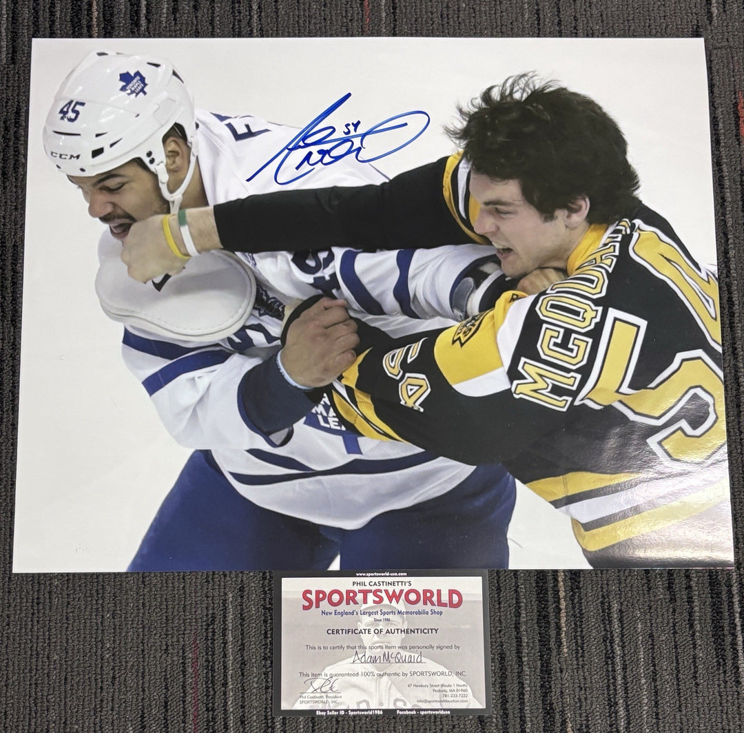Adam McQuaid Autographed Boston Bruins 16x20 Fight Photo