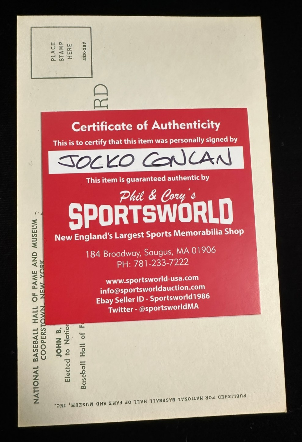 Jocko Conlan Autographed MLB Hall Of Fame Postcard MLB Umpire
