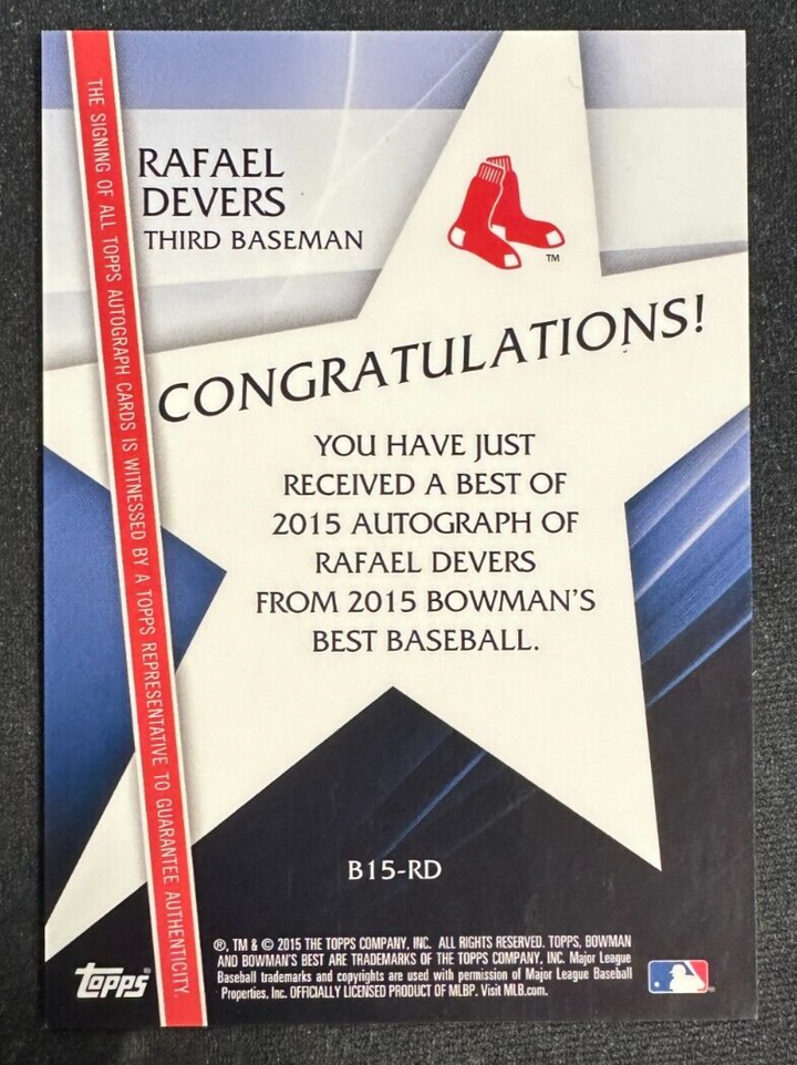 2015 Bowman's Best Rafael Devers Autographed Refractor Rookie Card B15-RD