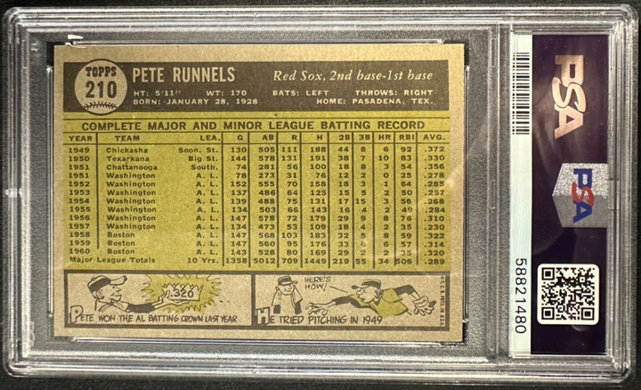 1961 Topps Pete Runnels Card #210 PSA 7 NM Red Sox