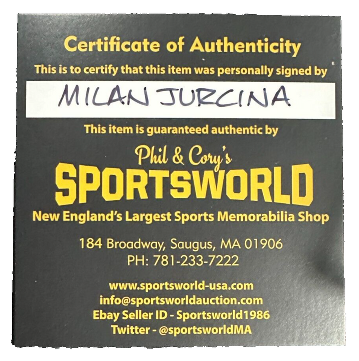 Milan Jurcina Autographed Boston Bruins Hockey Puck NHL