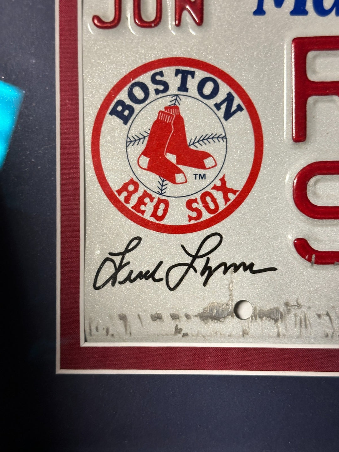 Fred Lynn Signed Red Sox Massachusetts License Plate 76AG W/ 76 ASG 1-3 HR Insc